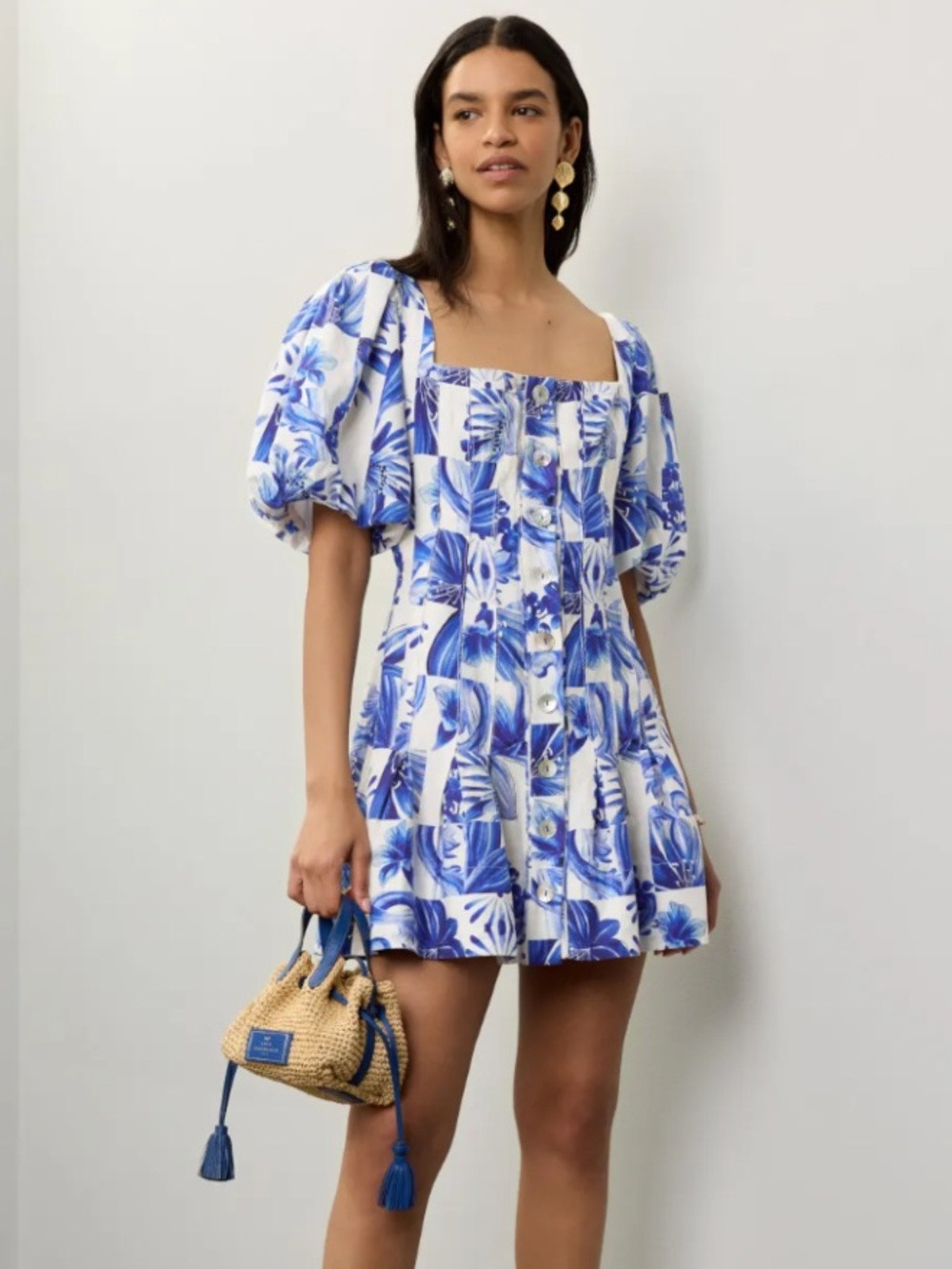 Farm Rio Garden Tiles Linen Mini Dress Size S
